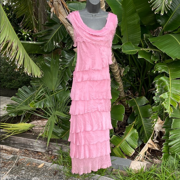 Tattered ruffled silk bohemian maxi dress - Picture 1 of 8